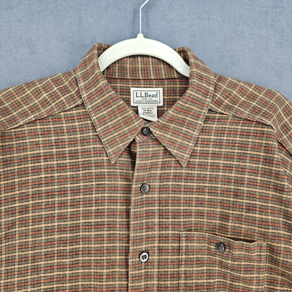 LL Bean Shirt Mens Medium Brown Plaid Flannel Button Down Long Sleeve 266842 - Picture 2 of 8